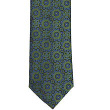 Load image into Gallery viewer, The front of an avocado green and blue abstract floral tie