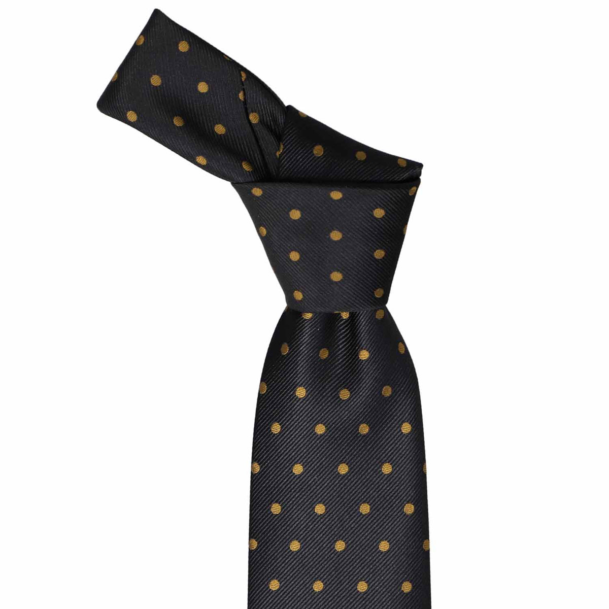 black tie with gold polka dots