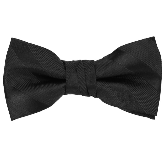 A boys' black tone-on-tone striped bow tie