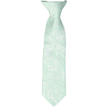 Load image into Gallery viewer, A boys&#39; seafoam paisley clip-on tie, laid out flat