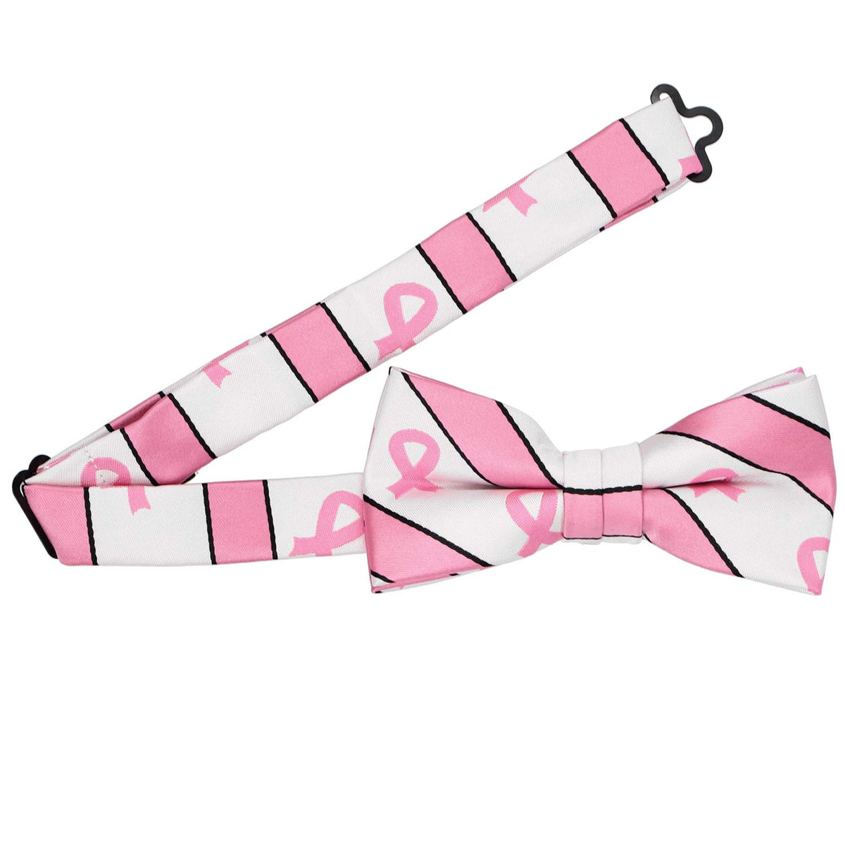 Large White Short Tail Bow with Breast Cancer Awareness Ribbon