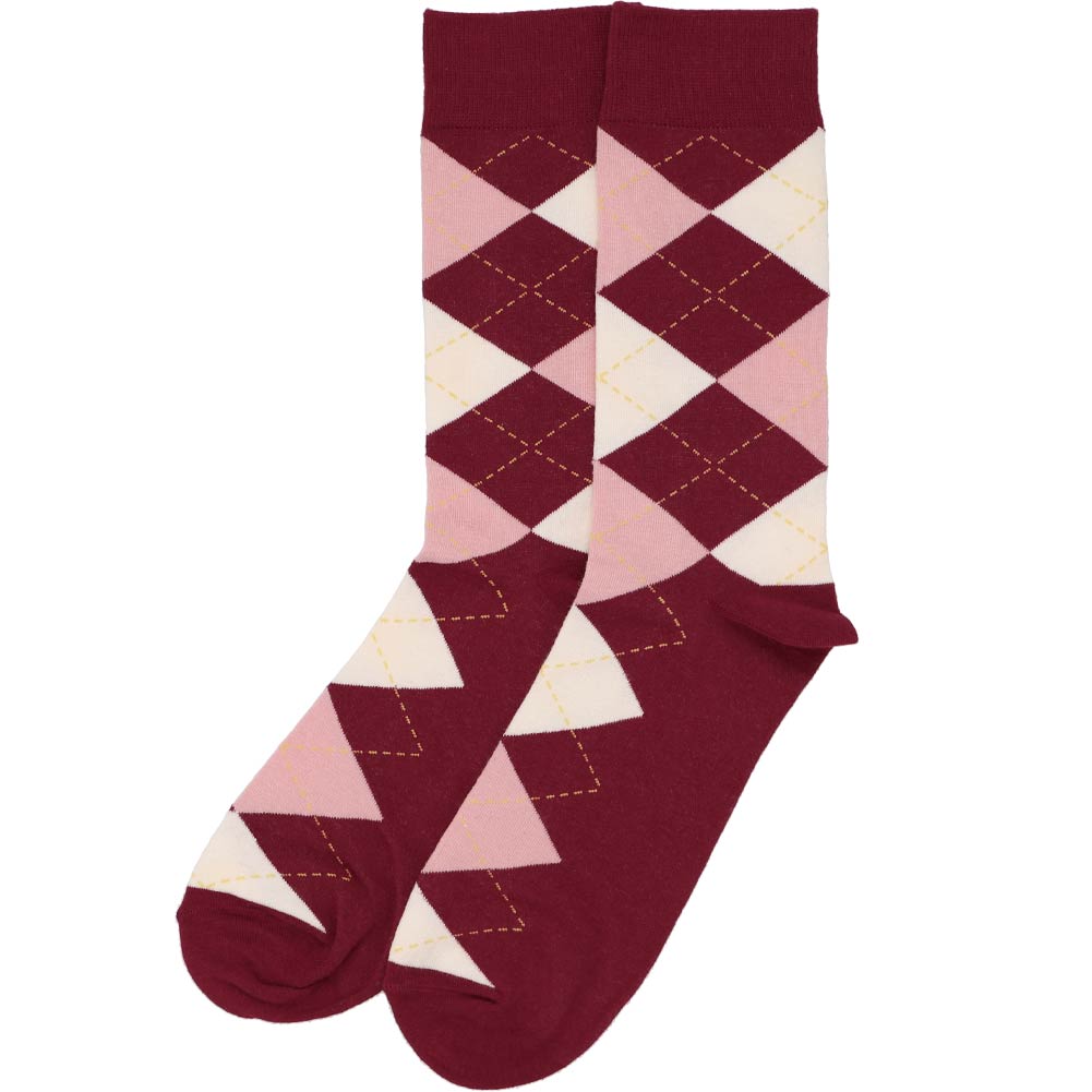 Men's Burgundy and Blush Pink Argyle Socks TieMart Men's Burgundy and Blush Pink Argyle Socks TieMart