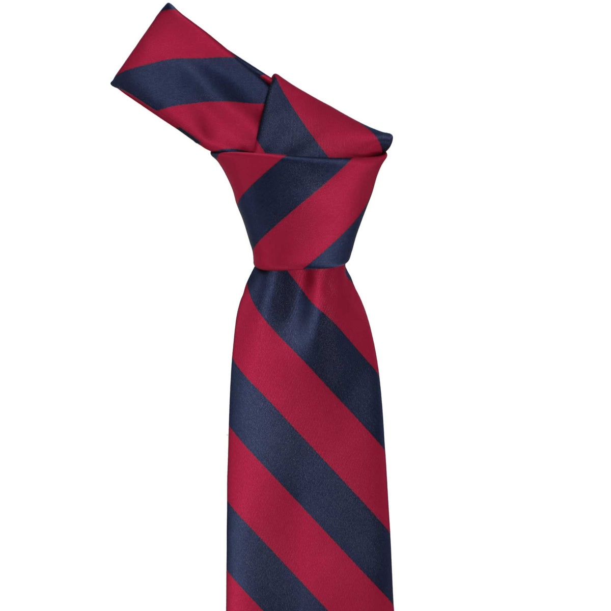 TieMart Red & Navy Blue Striped Tie - Formal Ribbed Satin Necktie (3" Width) - View #11