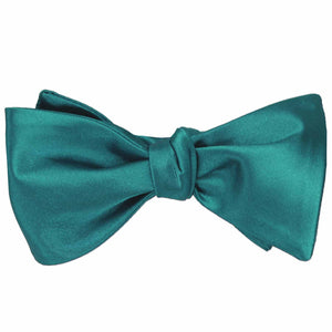 Deep aqua self-tie bow tie, tied