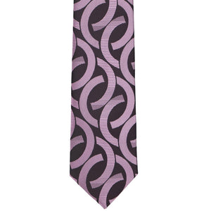 The front of an eggplant purple large link pattern tie in a slim 2.5-inch width