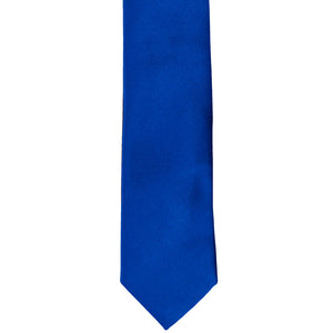 The front of a horizon blue skinny tie, laid flat
