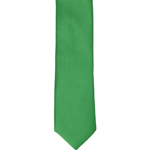 The front of an Irish green skinny tie, laid flat