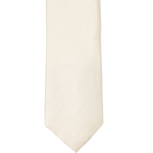 The front of an ivory silk tie, laid out flat