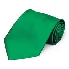 Load image into Gallery viewer, A kelly green solid tie, rolled to show off the front
