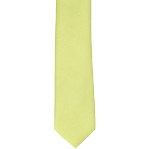 The front of a lemon lime skinny tie, laid flat