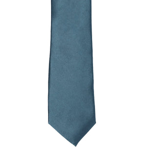 The front of a loch blue slim tie, laid out flat