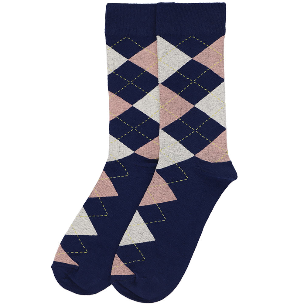 Men's Navy Blue and Blush Pink Argyle Socks TieMart Men's Navy Blue and Blush Pink Argyle Socks TieMart