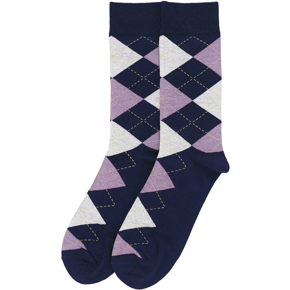 Men's Navy Blue and Lavender Argyle Socks TieMart Men's Navy Blue and Lavender Argyle Socks TieMart