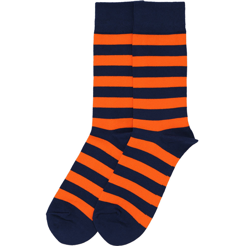 Men's Navy Blue and Orange Striped Socks