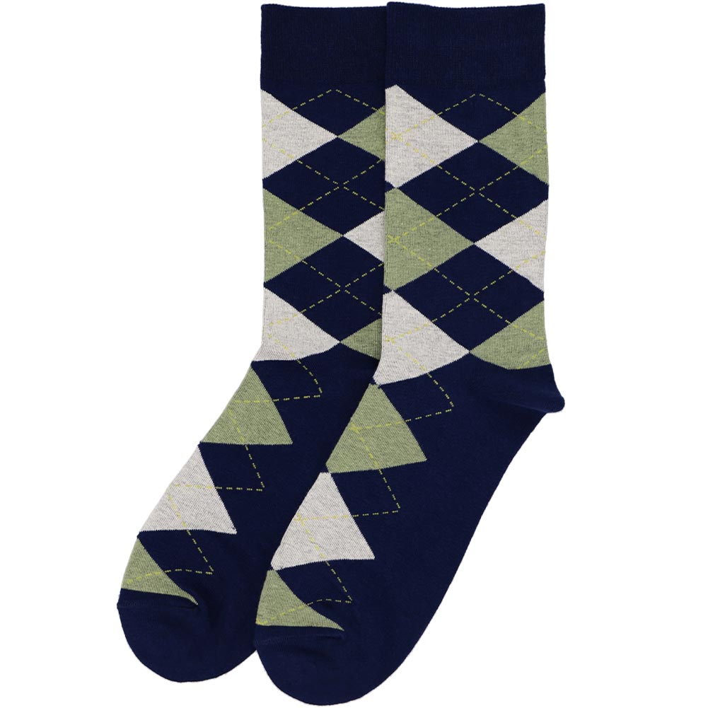 Men's Navy Blue and Sage Argyle Socks TieMart Men's Navy Blue and Sage Argyle Socks TieMart