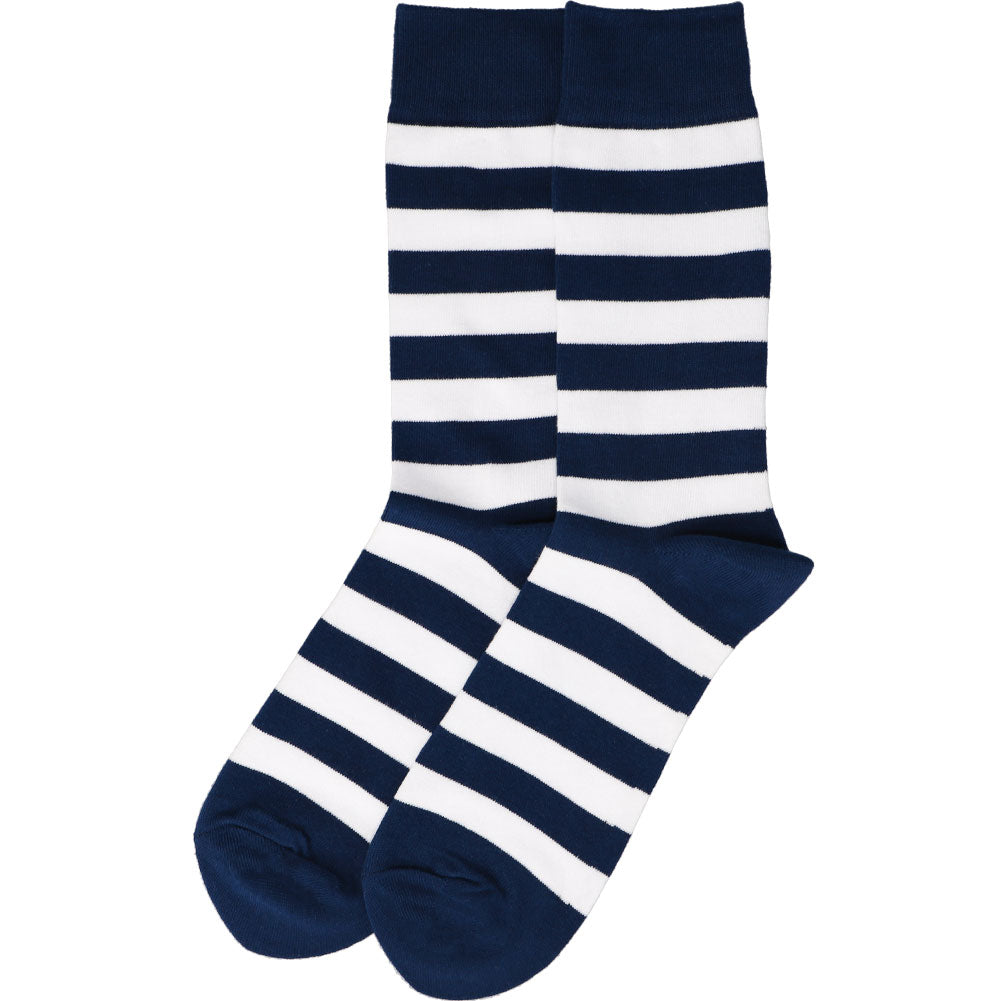 Men's Navy Blue and White Striped Socks Shop at TieMart TieMart, Inc.