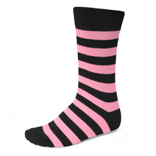 Load image into Gallery viewer, A pink and black striped sock for men