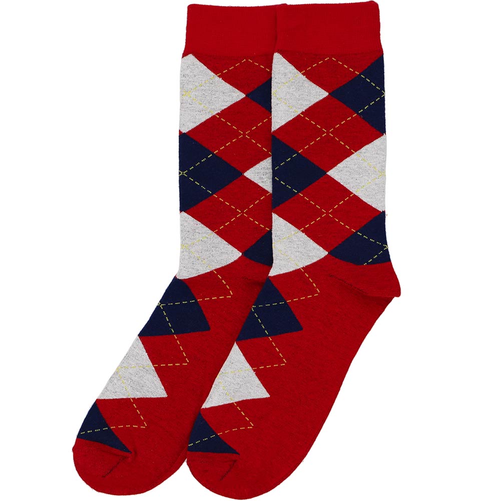 Men's Red and Navy Blue Argyle Socks Shop at TieMart TieMart, Inc.