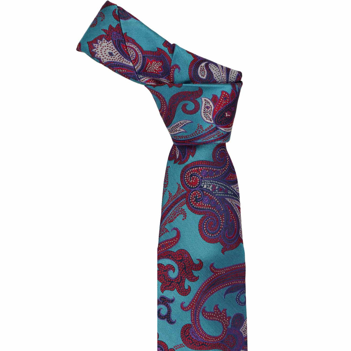 Turquoise Paisley Silk Narrow Necktie, 3