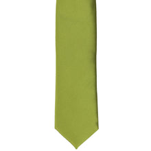 Load image into Gallery viewer, The front of a wasabi green skinny tie, laid out flat
