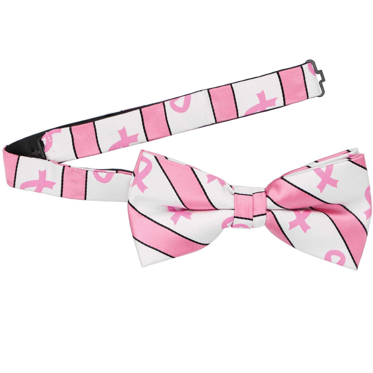 Breast Cancer Awareness Tie - Pink Ribbon & Stripes On White, 3.25 Inch Width, 57 Inch Length, 100% Polyester - View #11