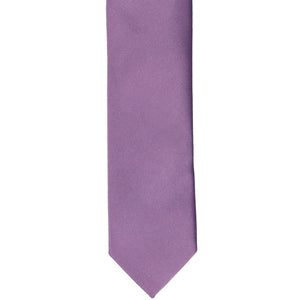 The front of a wisteria skinny tie, laid flat