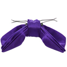 Load image into Gallery viewer, The side view of an opened amethyst purple clip-on bow tie