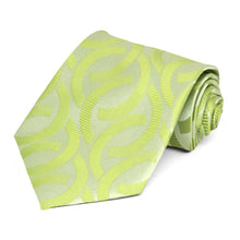 Load image into Gallery viewer, Extra long bright green link pattern necktie, rolled to show pattern