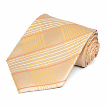 Load image into Gallery viewer, Light orange plaid extra long tie, rolled to show off pattern