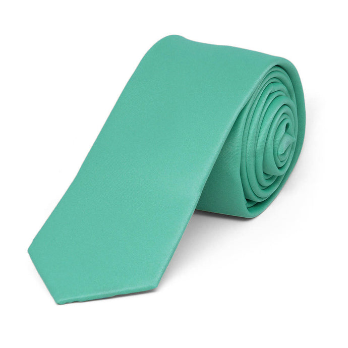 Aquamarine Skinny Solid Color Necktie, 2