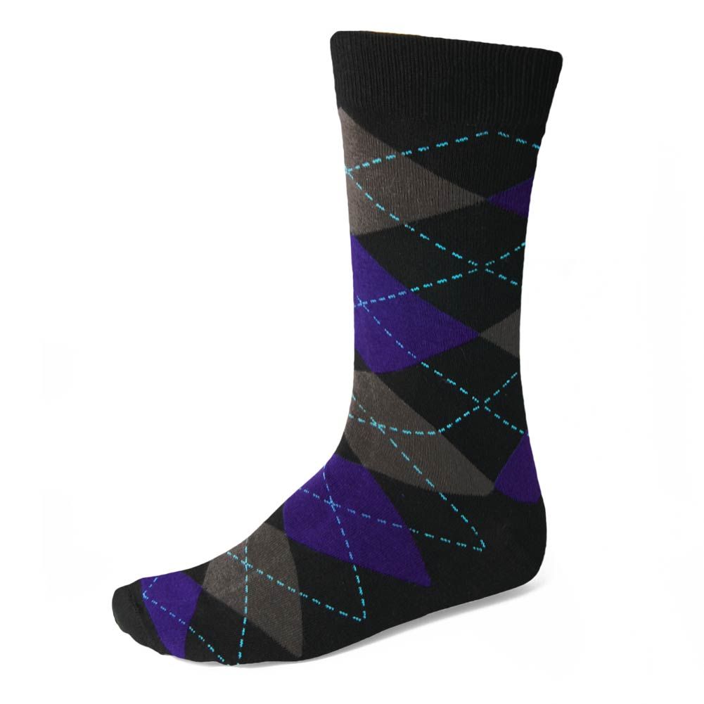 Men's Black and Amethyst Purple Argyle Socks TieMart