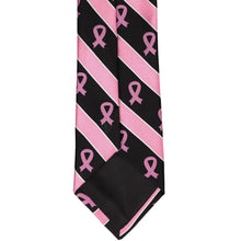 Load image into Gallery viewer, Pink and black striped breast cancer ribbon tie back view