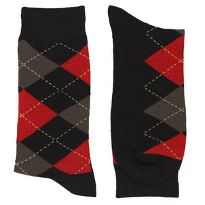 Pair of men's red and black argyle socks