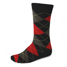 Load image into Gallery viewer, Red and black argyle socks