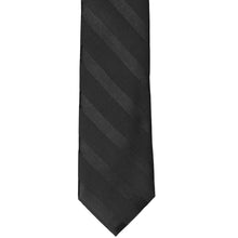 Load image into Gallery viewer, The front of a tone-on-tone black striped tie, laid out flat