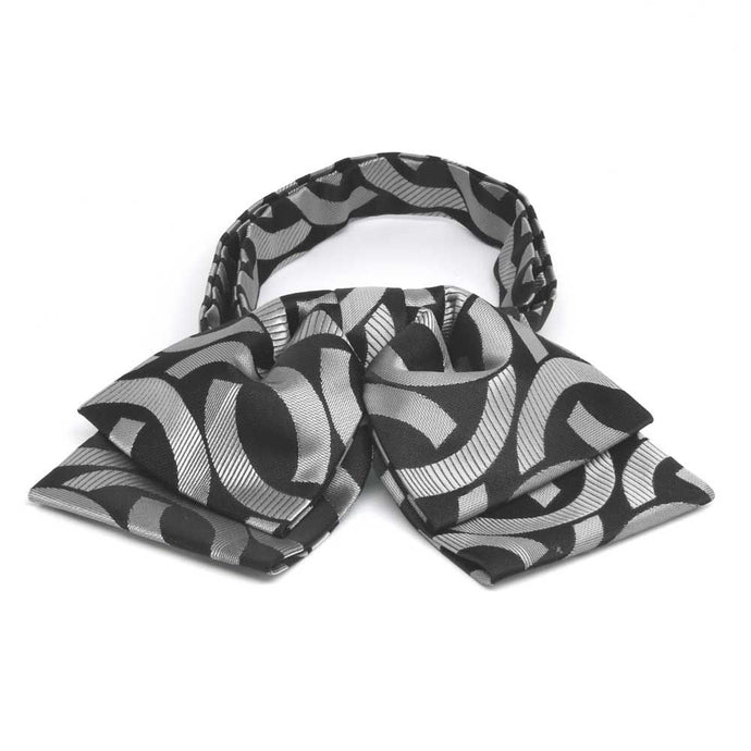 Black and silver link pattern floppy bow tie, front view