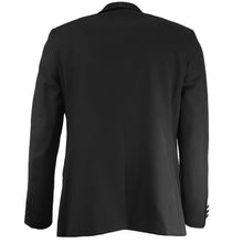 Load image into Gallery viewer, The back of a solid black tuxedo jacket  Edit alt text