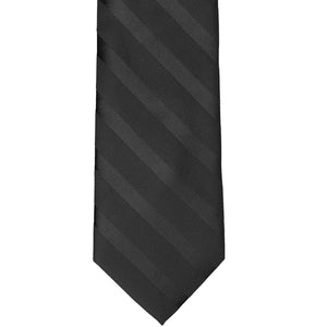 Front view of a black tone-on-tone striped tie