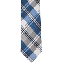 Load image into Gallery viewer, Front flat view of a blue and gray plaid necktie