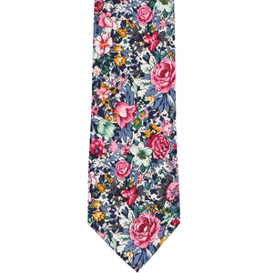 Blue and pink floral pattern unrolled tie