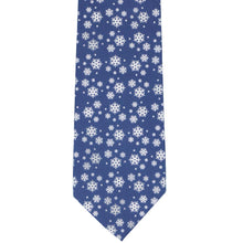 Load image into Gallery viewer, Front view of a blue and white snowflake necktie