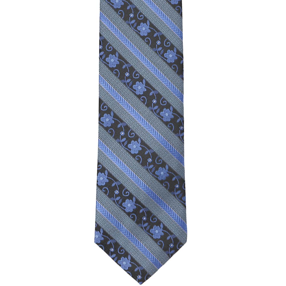 Elegant Striped Tie with Floral Embellishments Striped and Floral Tie in Black and Grey | Cheap-Neckties.com main image 3