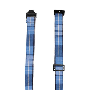 Breakaway collar on a blue plaid pre-tied tie