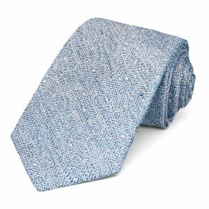 Blue stonewashed tie, rolled to show woven texture