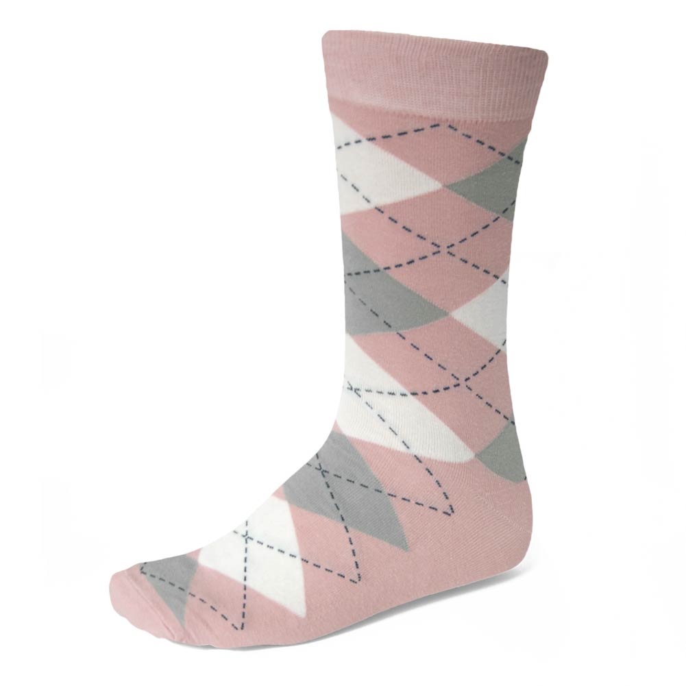 Men's Blush Pink and Gray Argyle Socks TieMart