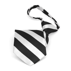 Boys' Black and White Striped Zipper Tie