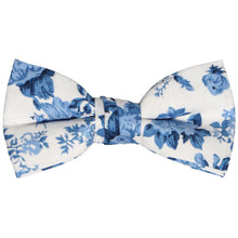 Load image into Gallery viewer, Boys blue and white floral bow tie