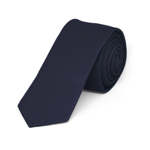 Boys' Dark Navy Blue Skinny Solid Color Necktie, 2" Width