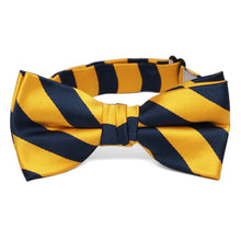 Load image into Gallery viewer, Boys&#39; Navy Blue and Golden Yellow Striped Bow Tie