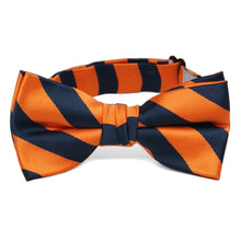 Load image into Gallery viewer, Boys&#39; Navy Blue and Orange Striped Bow Tie